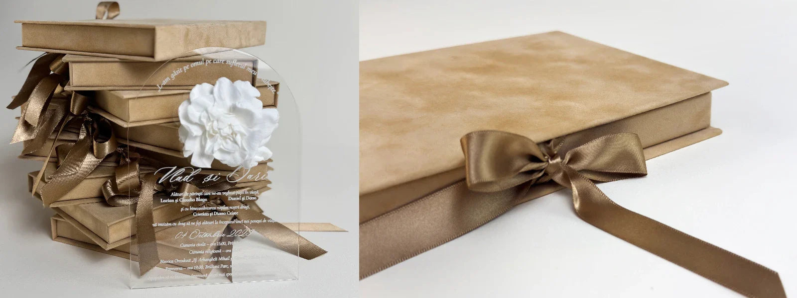 Invitații plexiglas (acrilice) în cutie de catifea – alegerea perfectă pentru nași și părinți