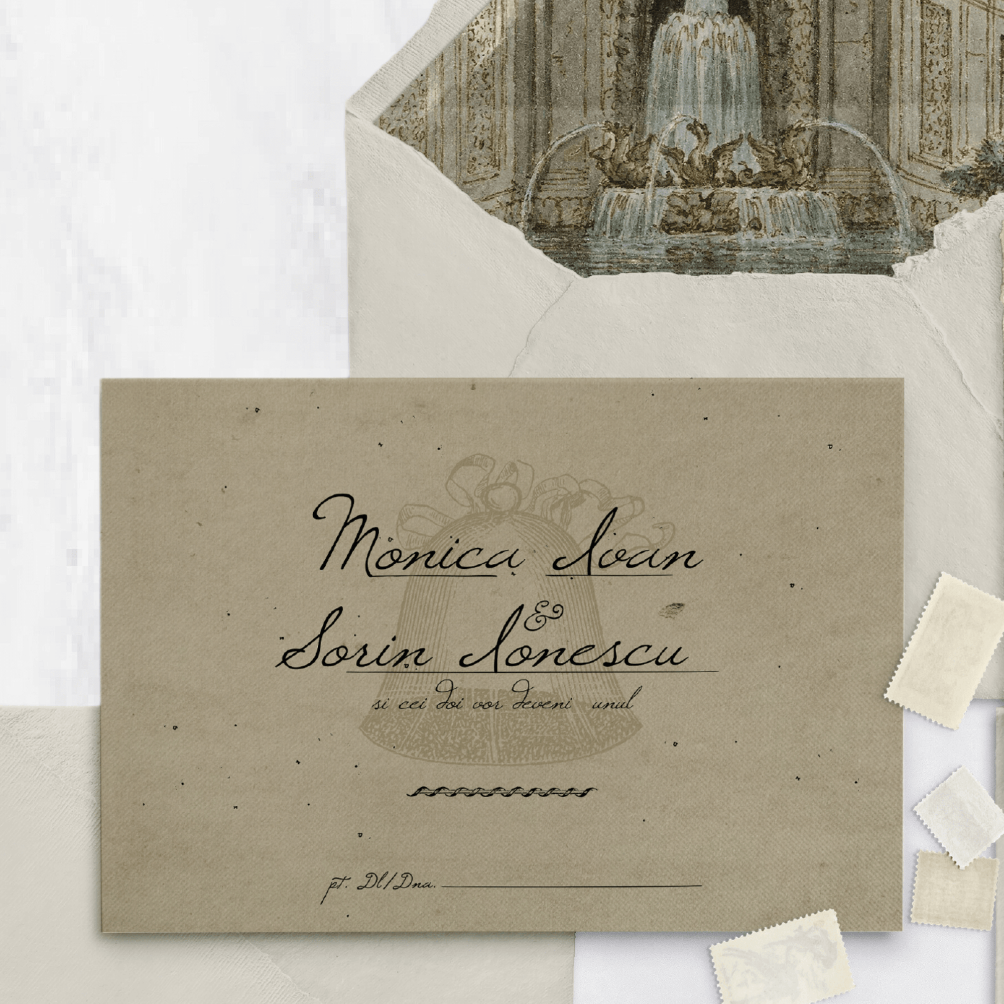 Papetărie vintage pentru nuntă pe hârtie manuală cu motive ornamentale fine art – Diandra Events