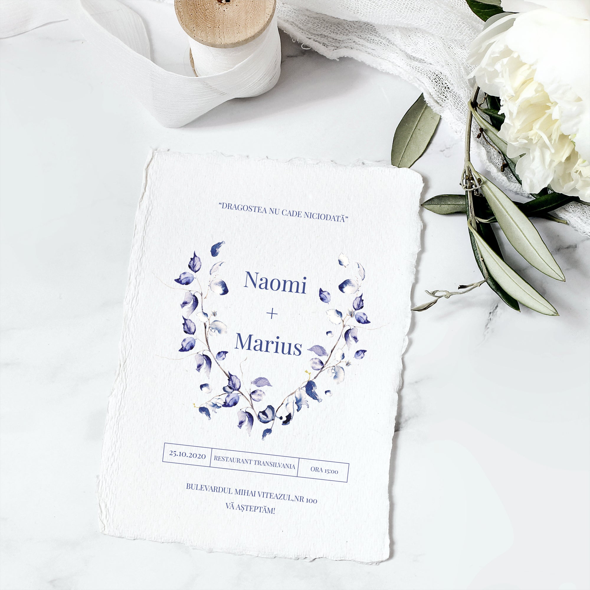 Blue Leaf Wedding Invitation