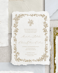 Invitație nuntă pe hârtie handmade premium cu embosare aurie – papetărie de lux România – Diandra Events
