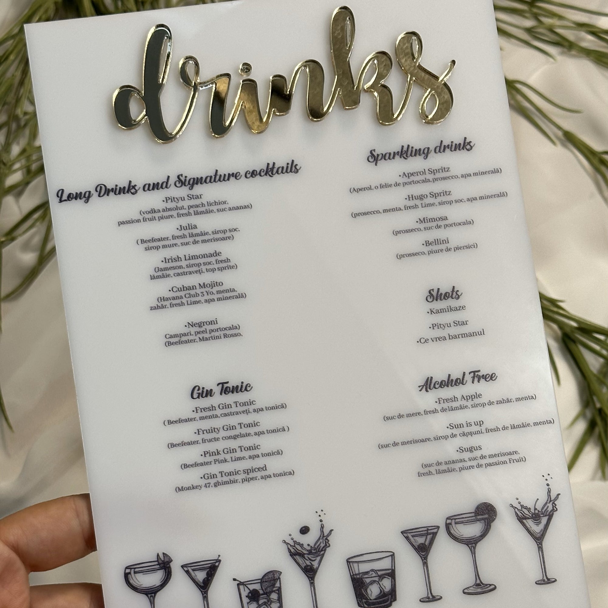 Meniu bar acrilic minimalist și elegant pentru restaurante