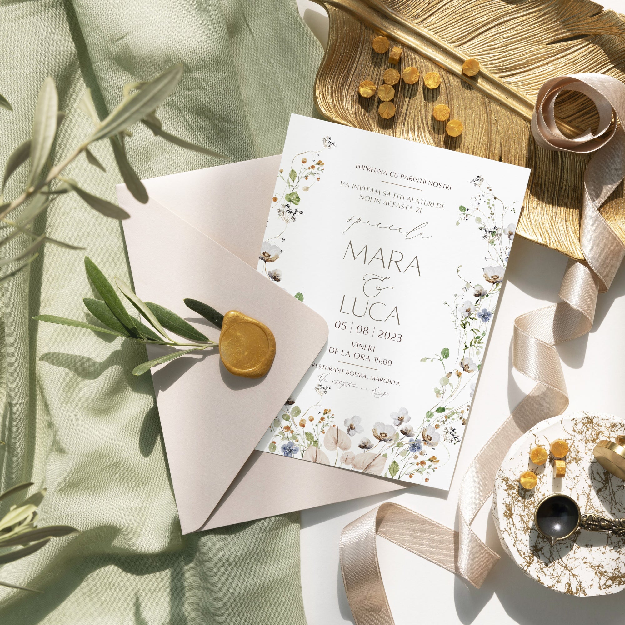 invitație nuntă florală pe hârtie handmade elegantă premium – Diandra Events