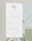 Meniu nuntă hârtie manuală handmade elegant, papetărie de lux fine art personalizată – Diandra Events