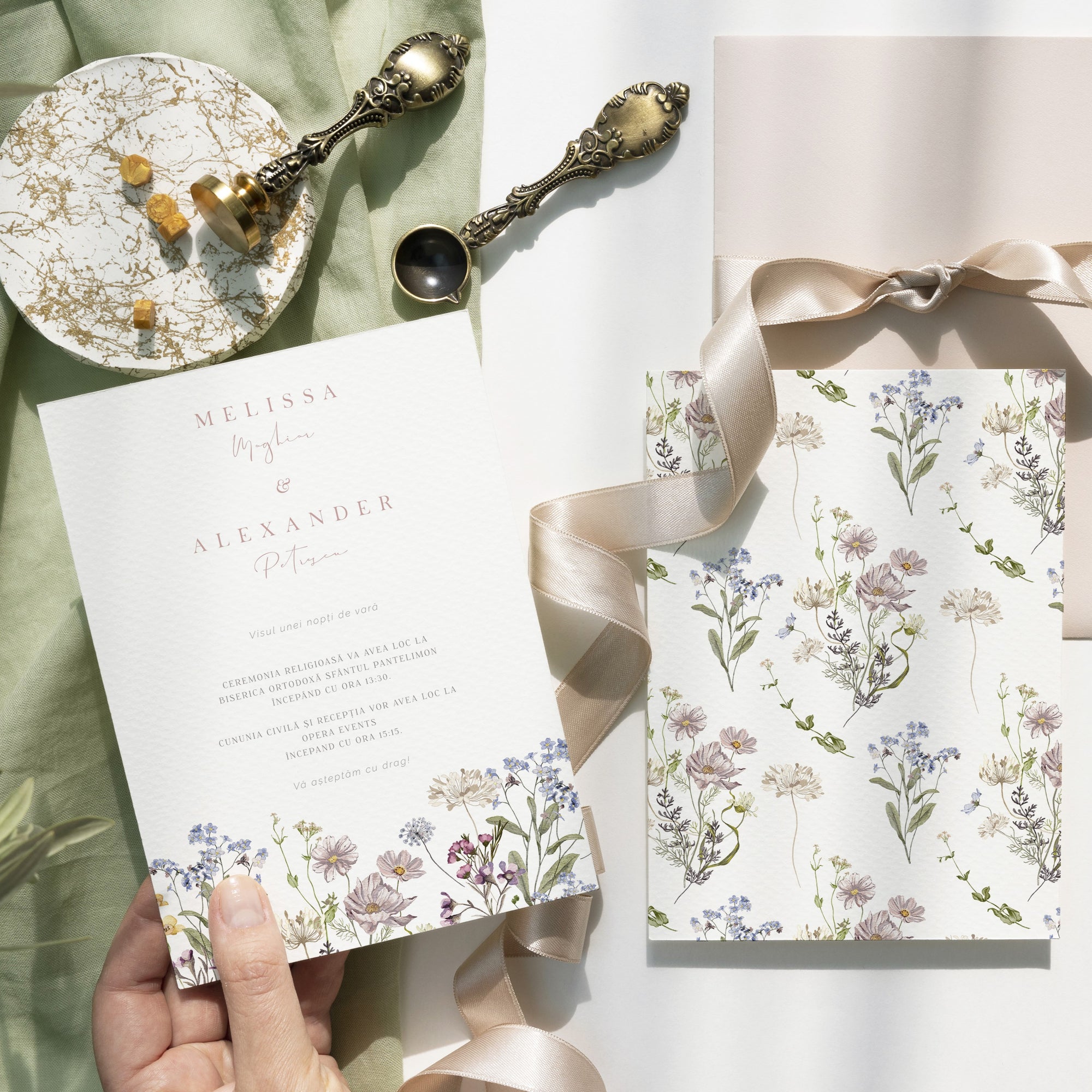 Invitație nuntă florală elegantă model Melissa, design romantic premium papetărie de lux personalizată – Diandra Events