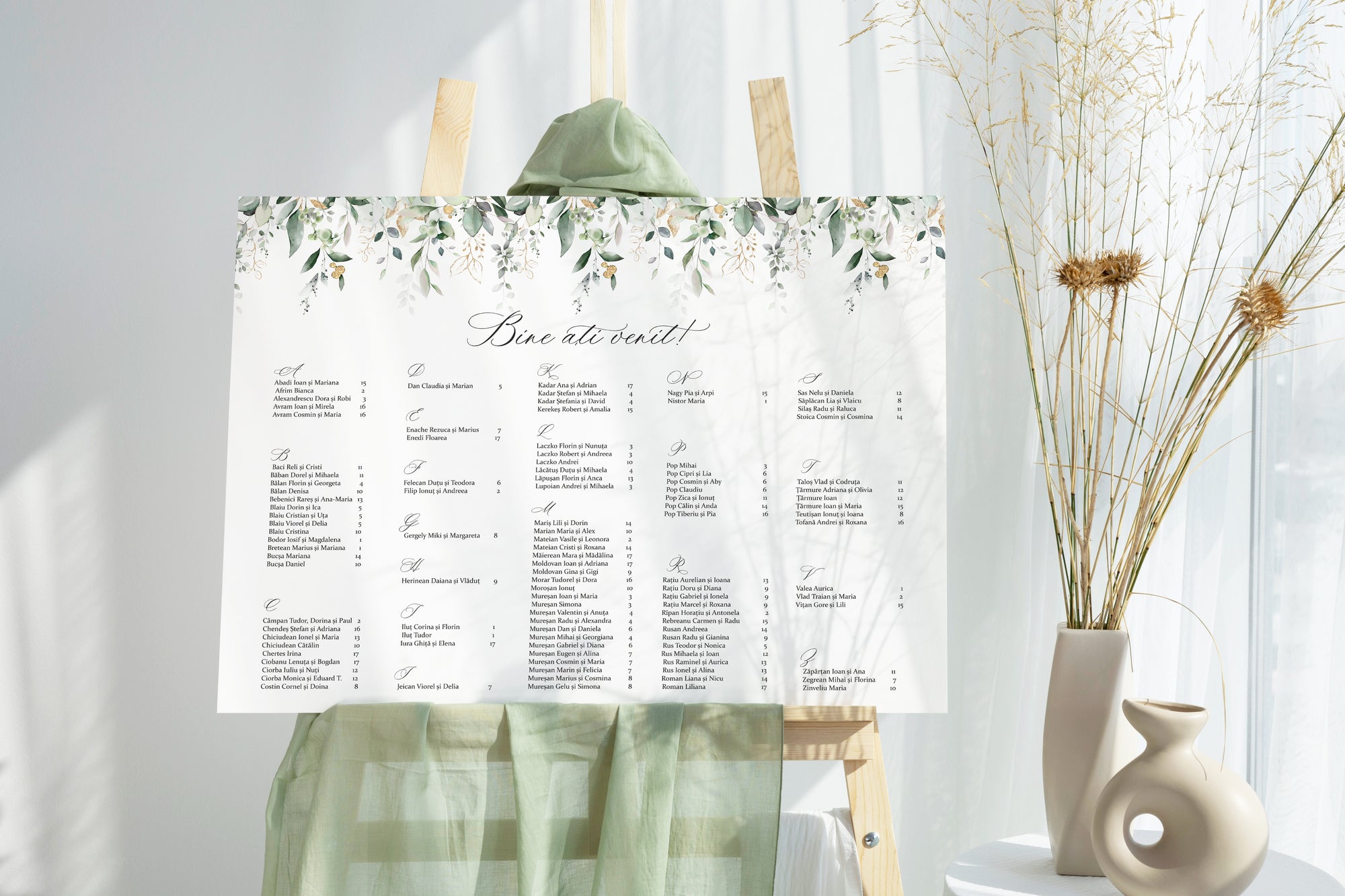 Plan așezare mese PVC cu model floral modern gata făcut, Diandra Events