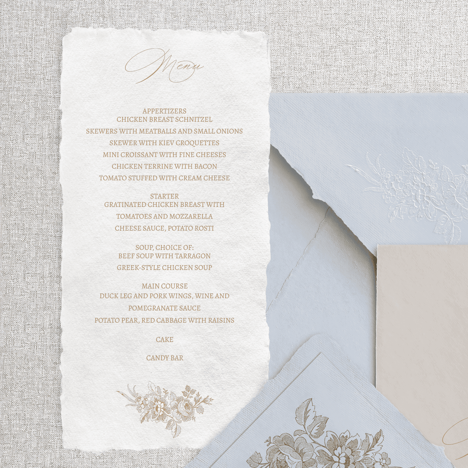 Invitație romantică handmade florală, realizată manual pe hârtie premium, creație Diandra Events