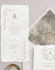 Papetărie de nuntă florală fine art pe hârtie manuală alb ivoire – invitații personalizate Diandra Events