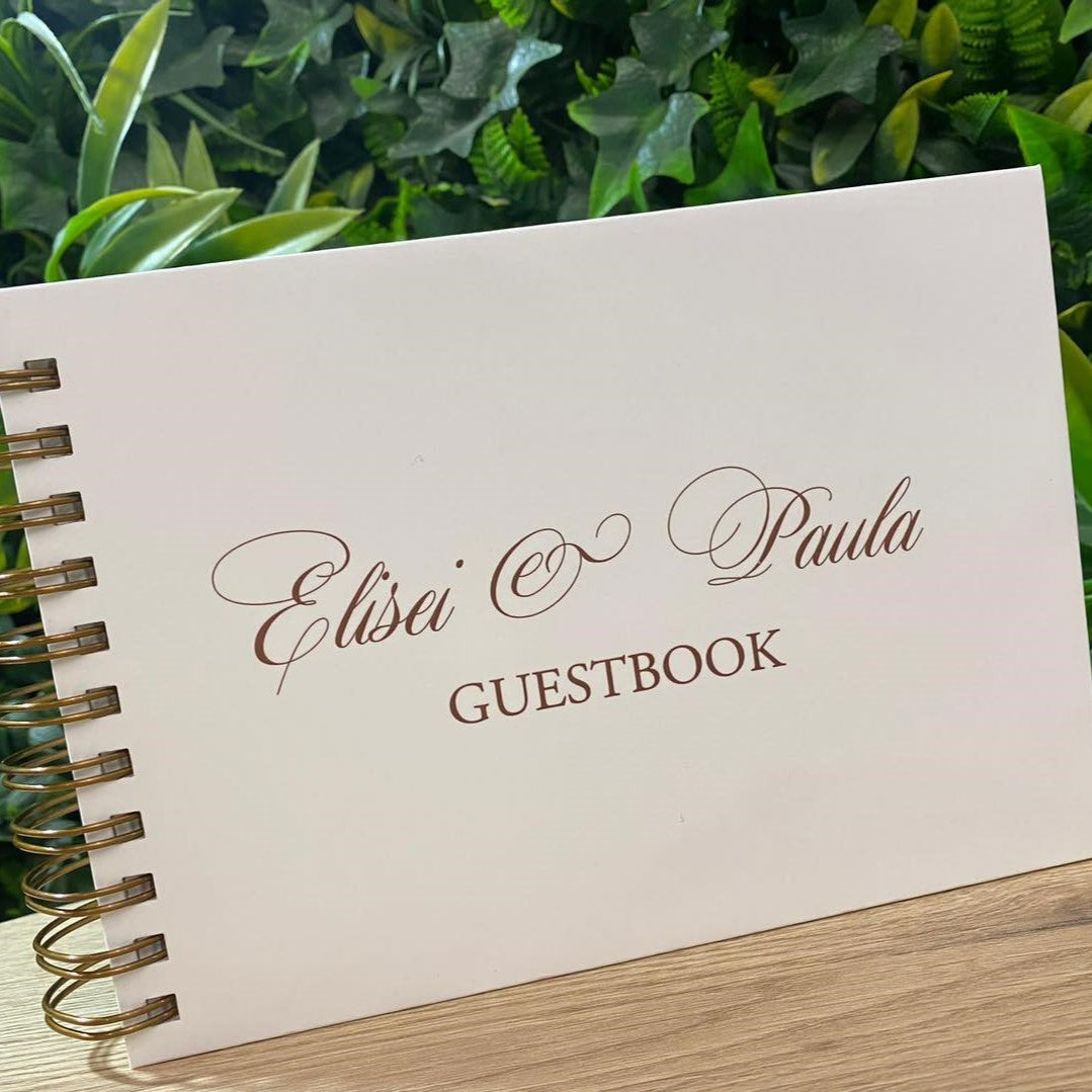 Guest book nuntă Soft Touch alb personalizabil, cu spirală metalică, design elegant Diandra Events