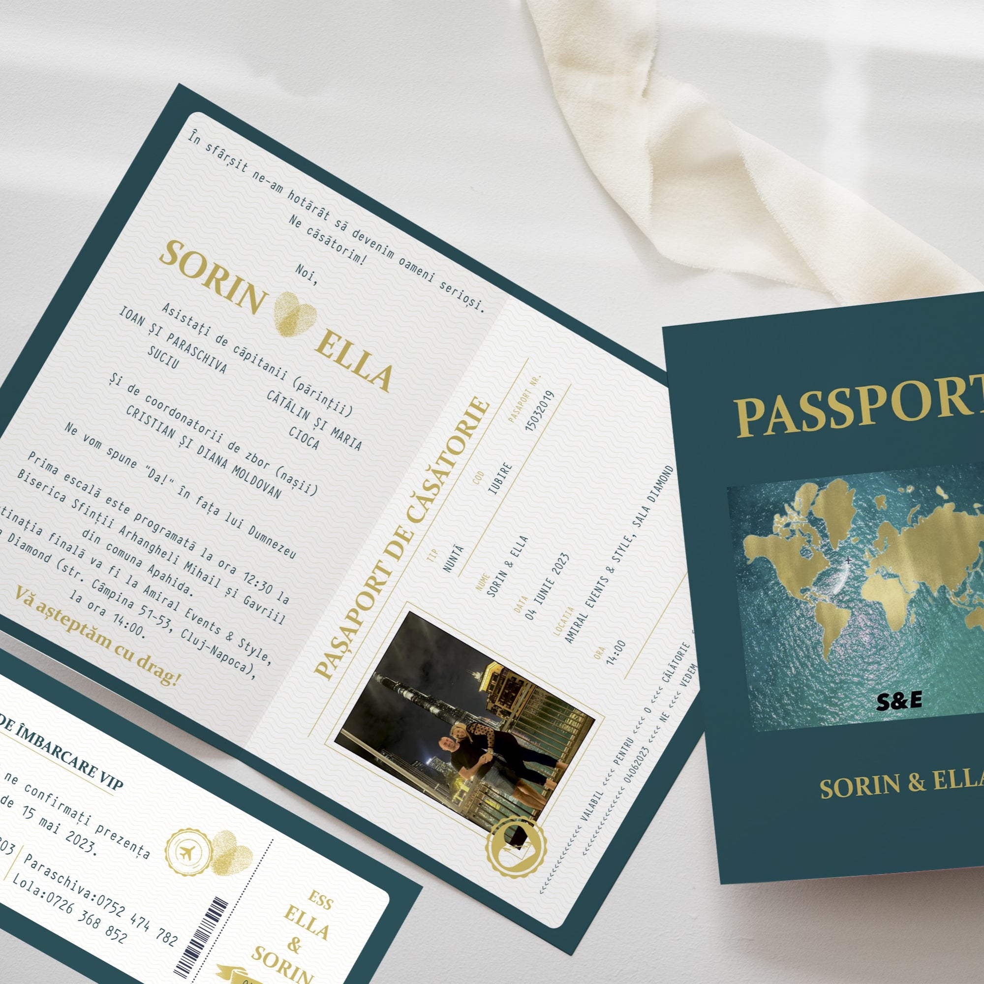 Passport Green wedding invitation