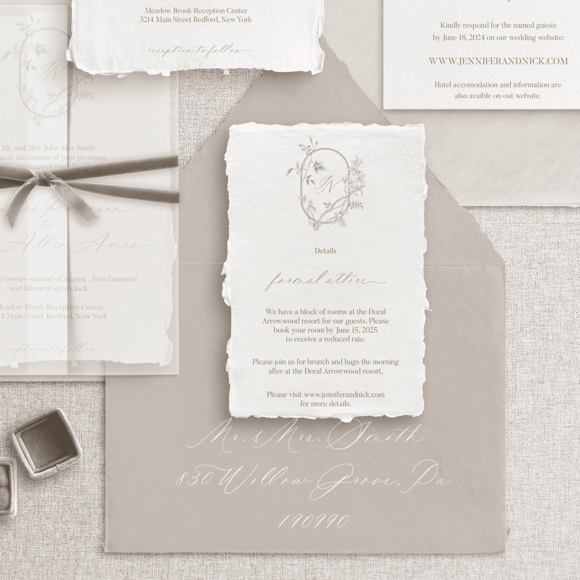 Card de detalii pentru nuntă realizat manual, cu design elegant și text clar, marca Diandra Events