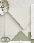 Luxury wedding invitation sage green – hârtie handmade cu margini deckle edge – Diandra Events