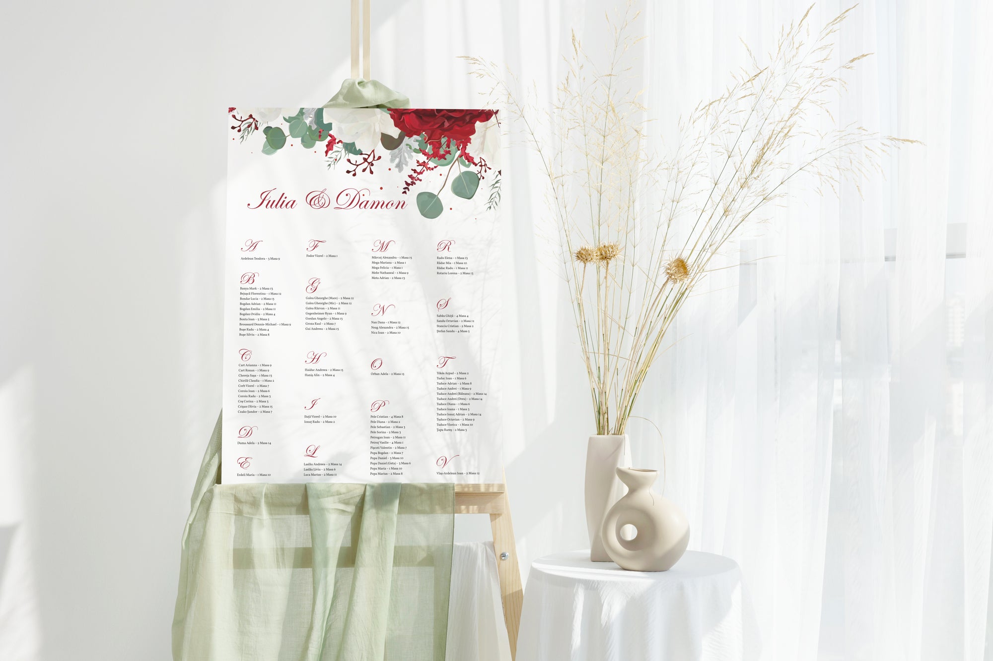 Plan acrilic cu design floral și așezarea meselor, model predefinit, Diandra Events