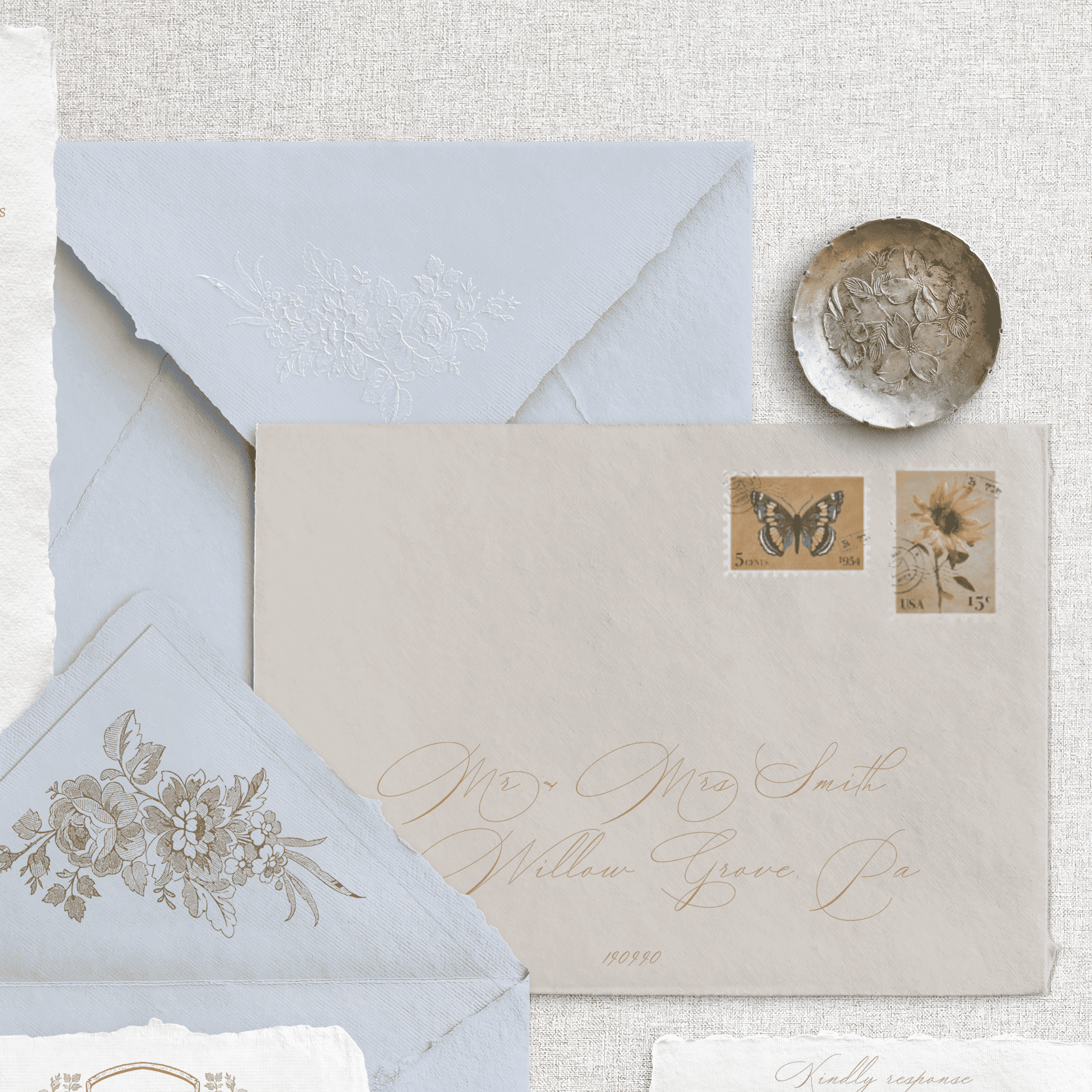 Papetărie nuntă unică, invitație handmade florală fine art, pe hârtie manuală, marca Diandra Events