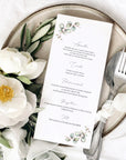 Meniu nuntă individual carton premium cu model floral romantic – Diandra Events.