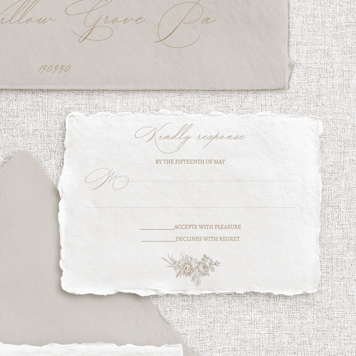 Card RSVP nuntă hârtie manuală handmade elegant floral, papetărie de lux personalizată – Diandra Events