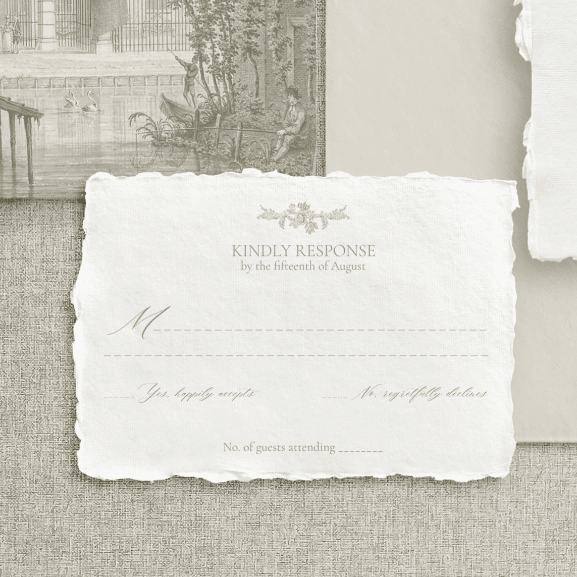 Card RSVP nuntă hârtie manuală handmade elegant, papetărie de lux personalizată fine art – Diandra Events