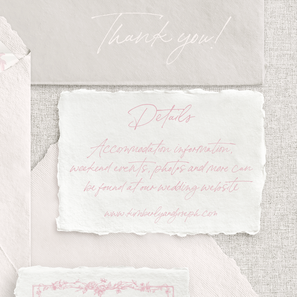 Papetărie nuntă pe hârtie manuală roz pudrat cu emboss fin art premium – invitație semi personalizată Diandra Events