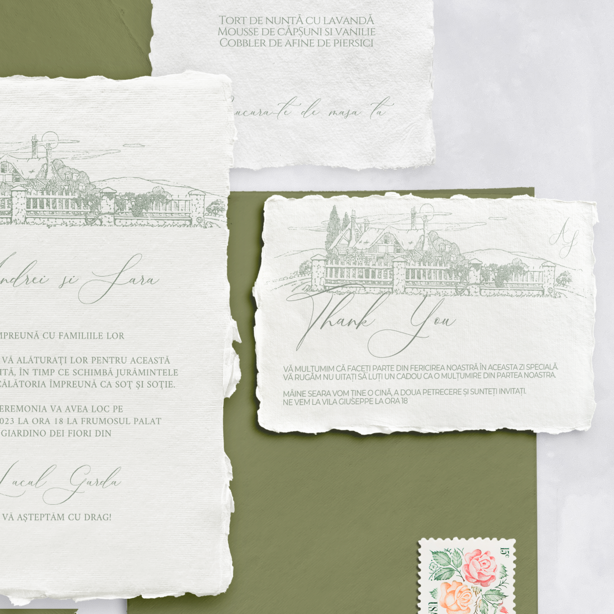 Invitație de nuntă personalizată creată manual de Diandra Events, cu detalii fine și design unic