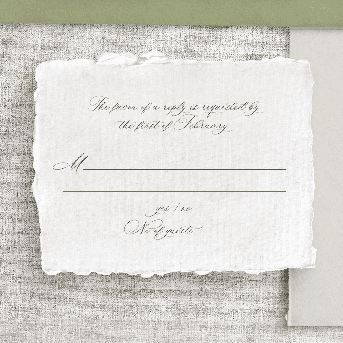 Invitație nuntă elegantă pe hârtie manuală albă cu ilustrații botanice verde sage – Diandra Events România