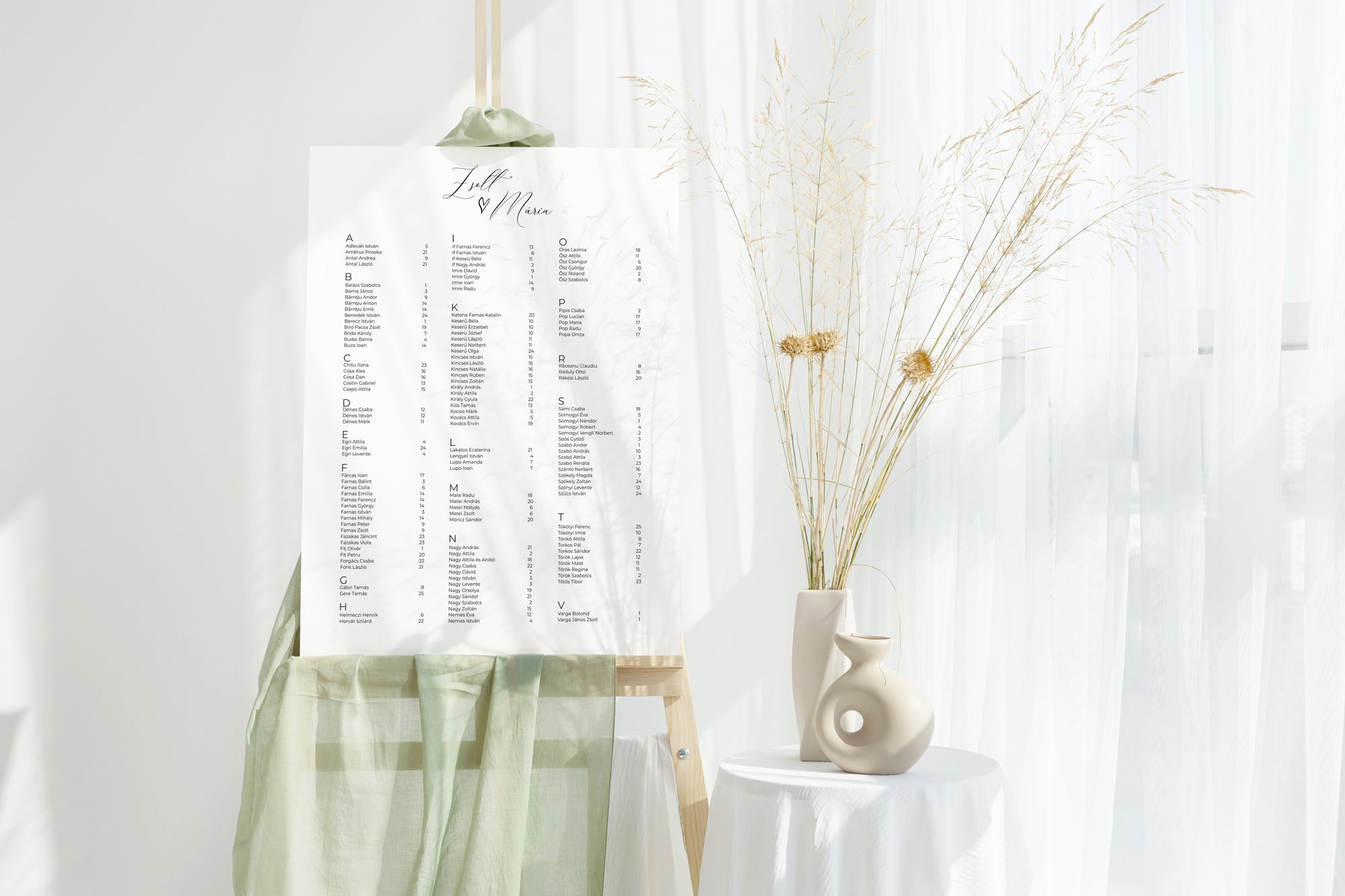 Plan așezare mese acrilic cu imprimeu floral clasic, model standard, Diandra Events