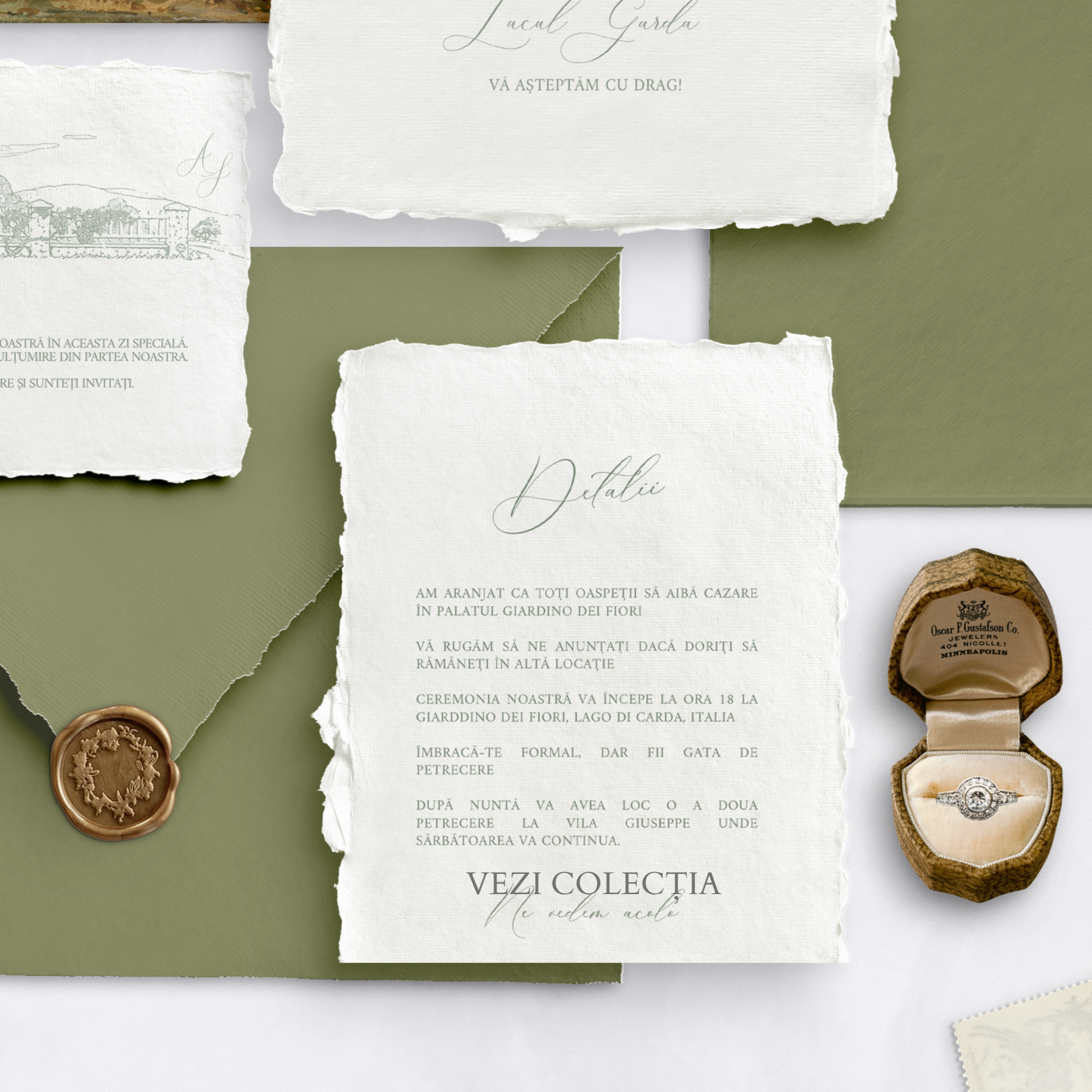 Invitație nuntă handmade cu elemente florale pictate manual, design romantic și rafinat, realizată de Diandra Events