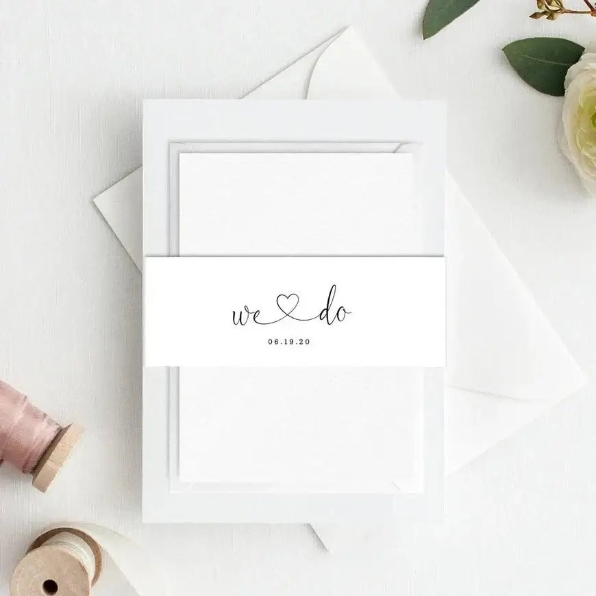 Bandă hârtie personalizabilă pentru invitații premium handmade Diandra Events, cu inițiale elegante