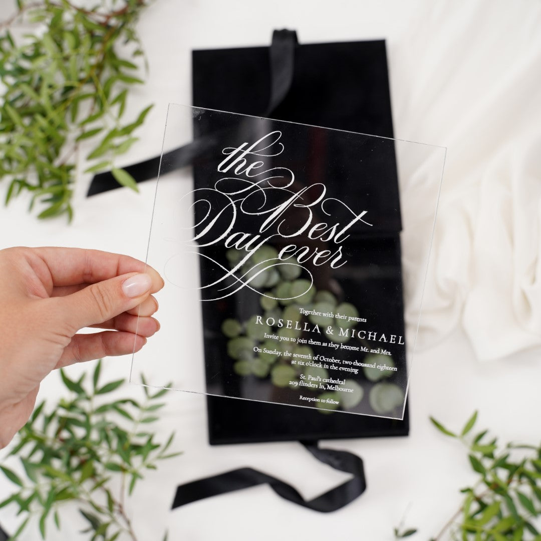 Acrylic Invitation Box with Floral Decorations
