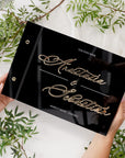 Guest book nuntă acrilic negru personalizabil cu text auriu 3D, model exclusivist Diandra Events