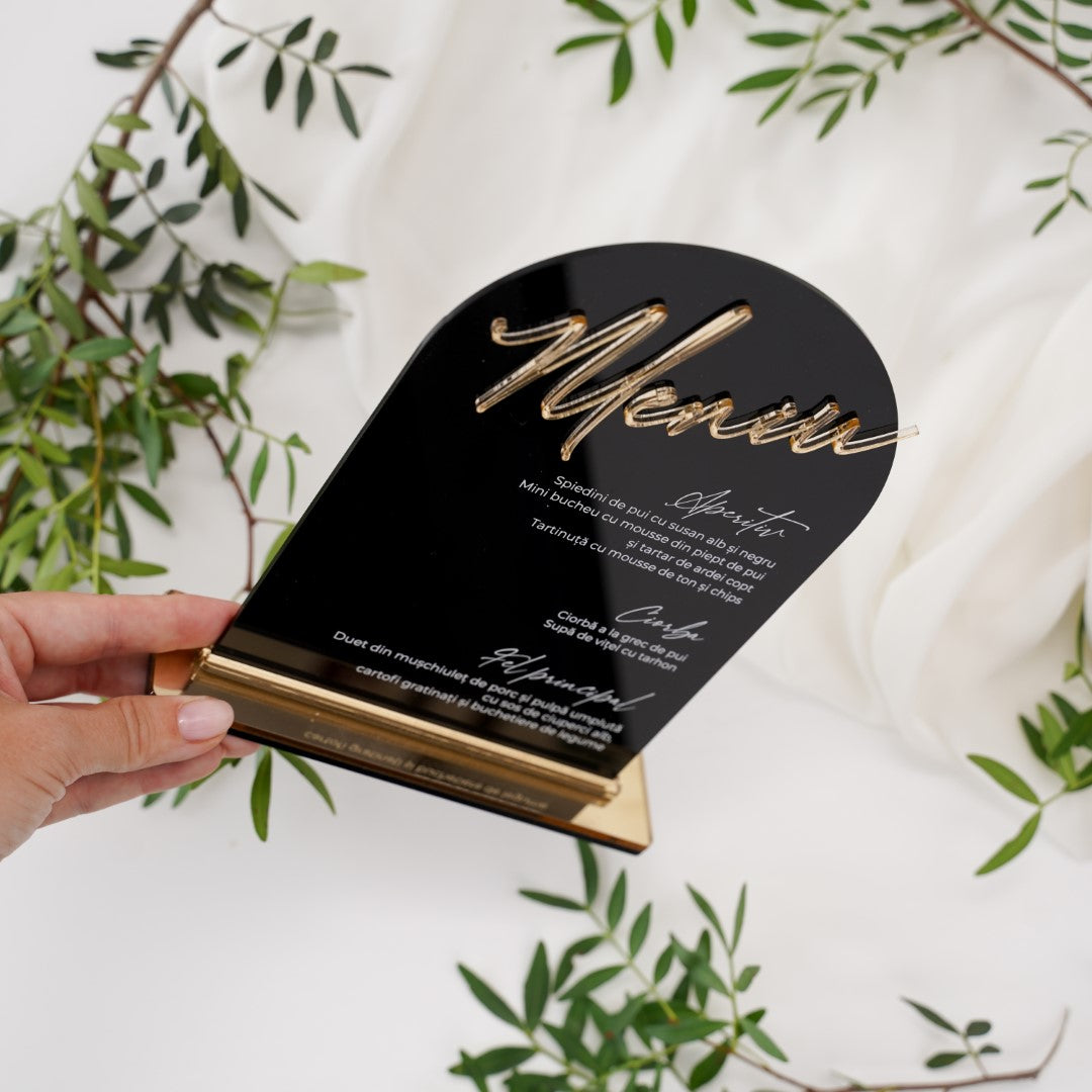 Meniu acril negru pentru nuntă exclusivistă, Diandra Events