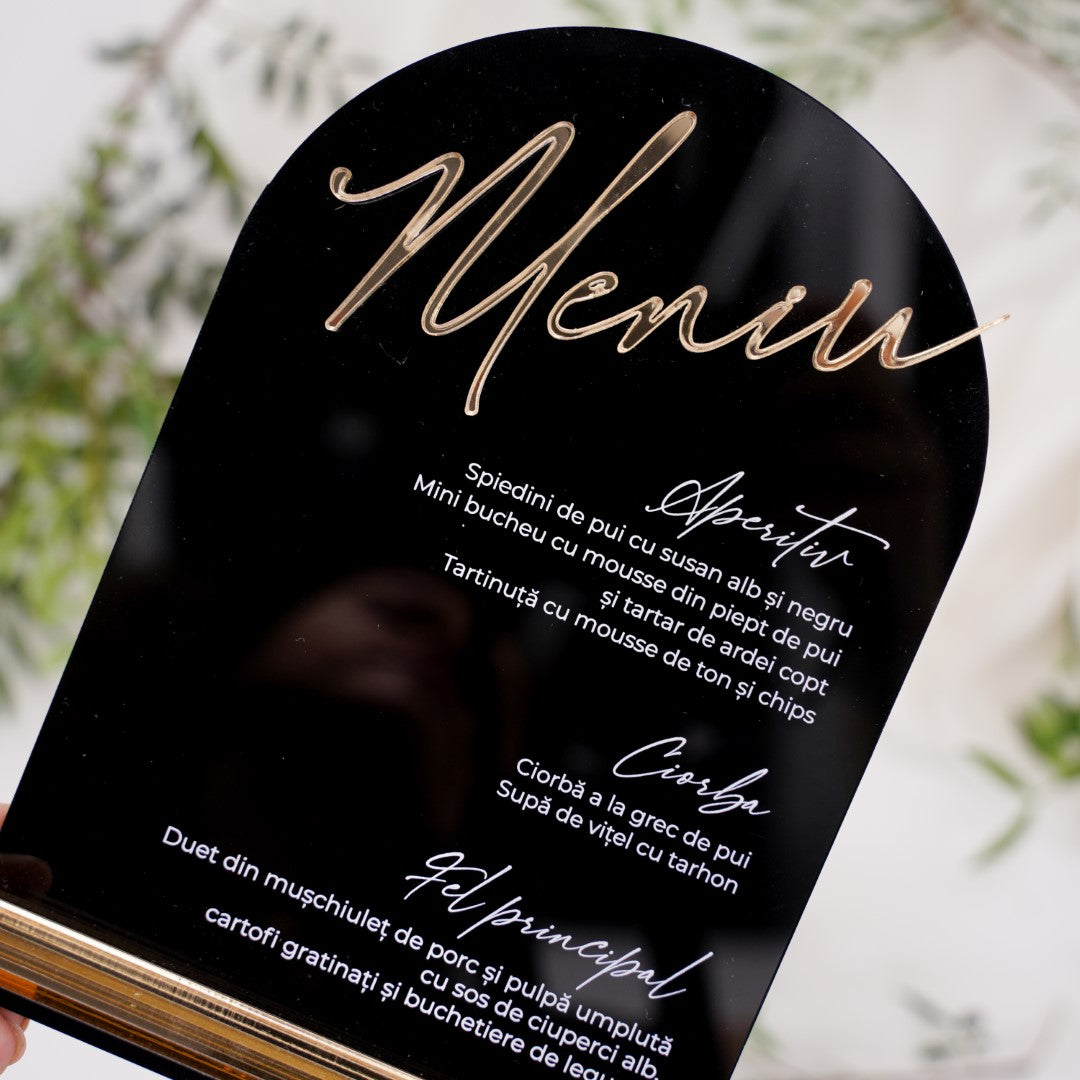 Meniu de nuntă acrilic premium pentru decor de lux