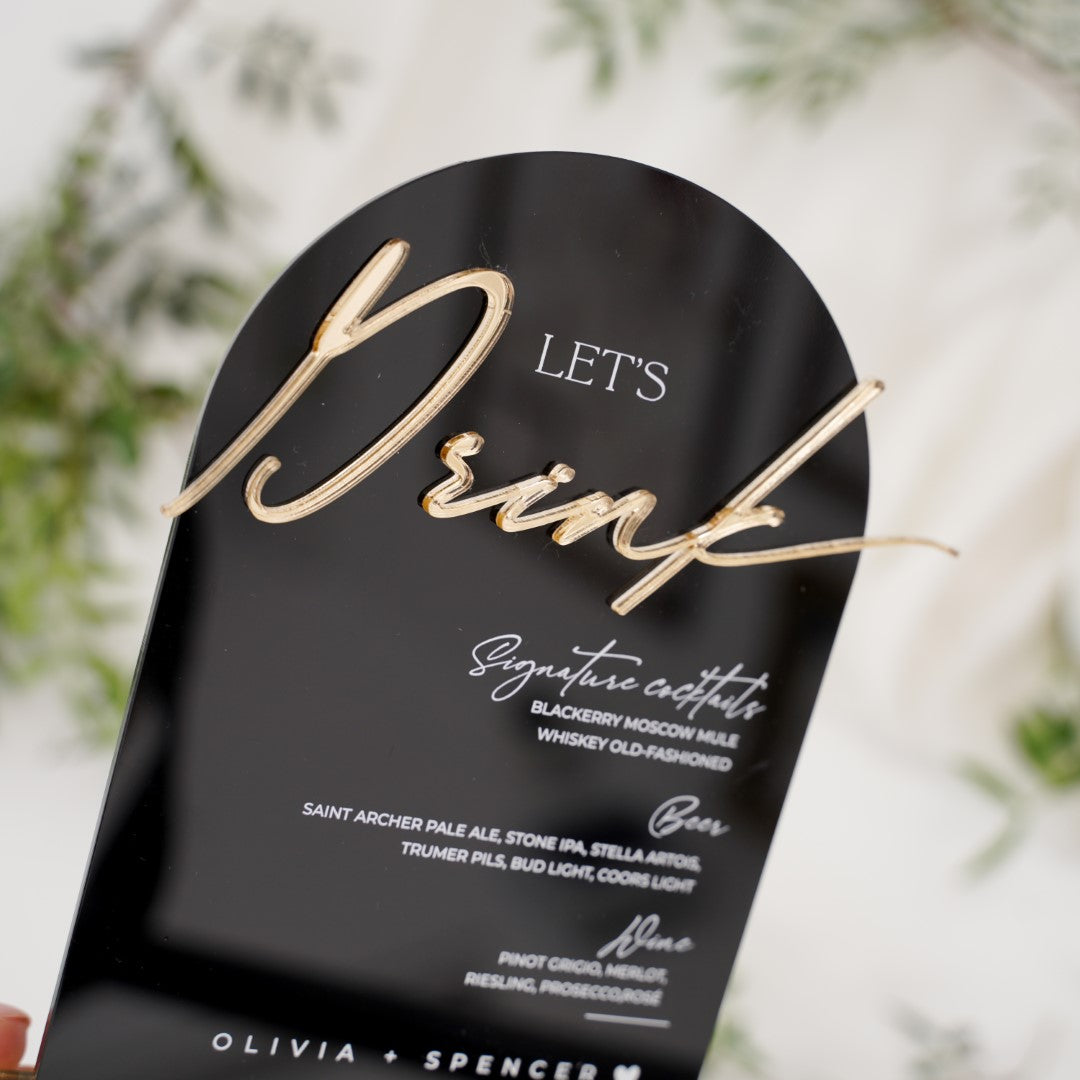 Meniu nuntă elegant din acril transparent, design modern