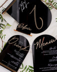 Meniu nuntă acril negru cu fonturi elegante și personalizare Diandra Events