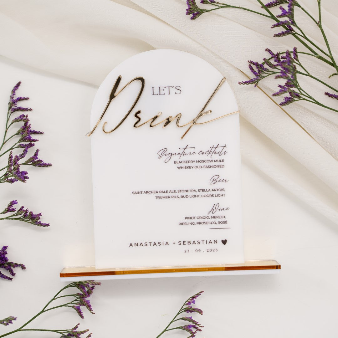 Meniu nuntă acrilic premium, accesoriu de lux pentru decor