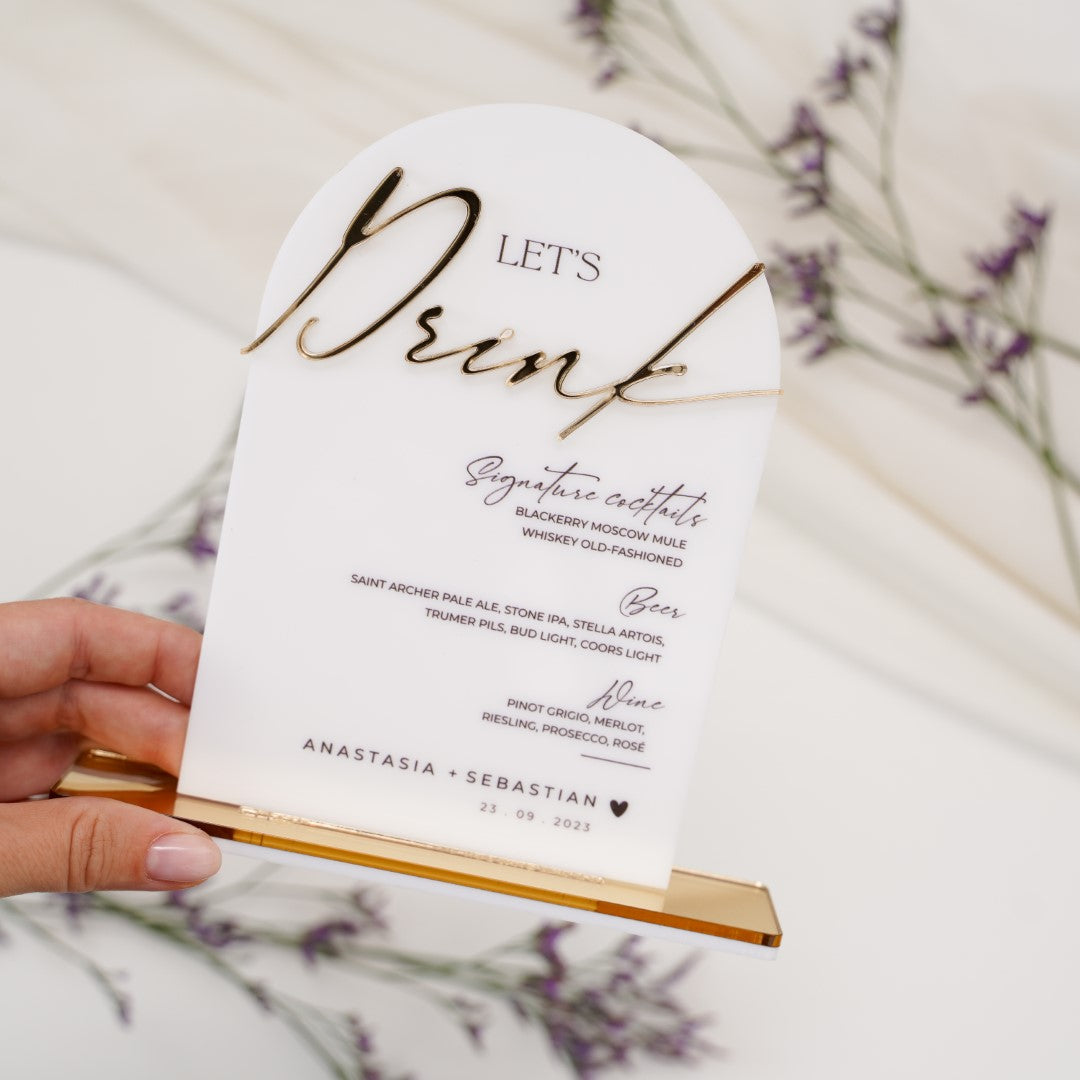 Meniu bar acrilic personalizat pentru cocktailuri, Diandra Events