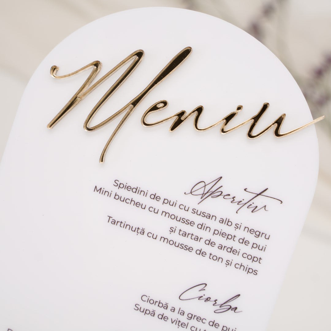 Meniu de nuntă acrilic premium cu design rafinat și modern