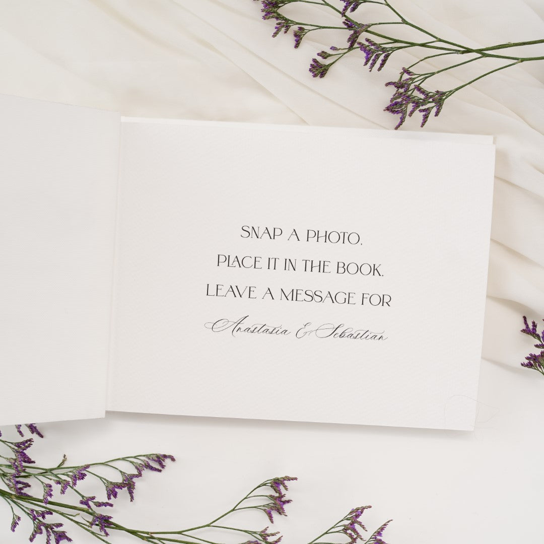 Interior guest book acrilic cu pagini din hârtie handmade premium, design elegant și personalizabil Diandra Events.