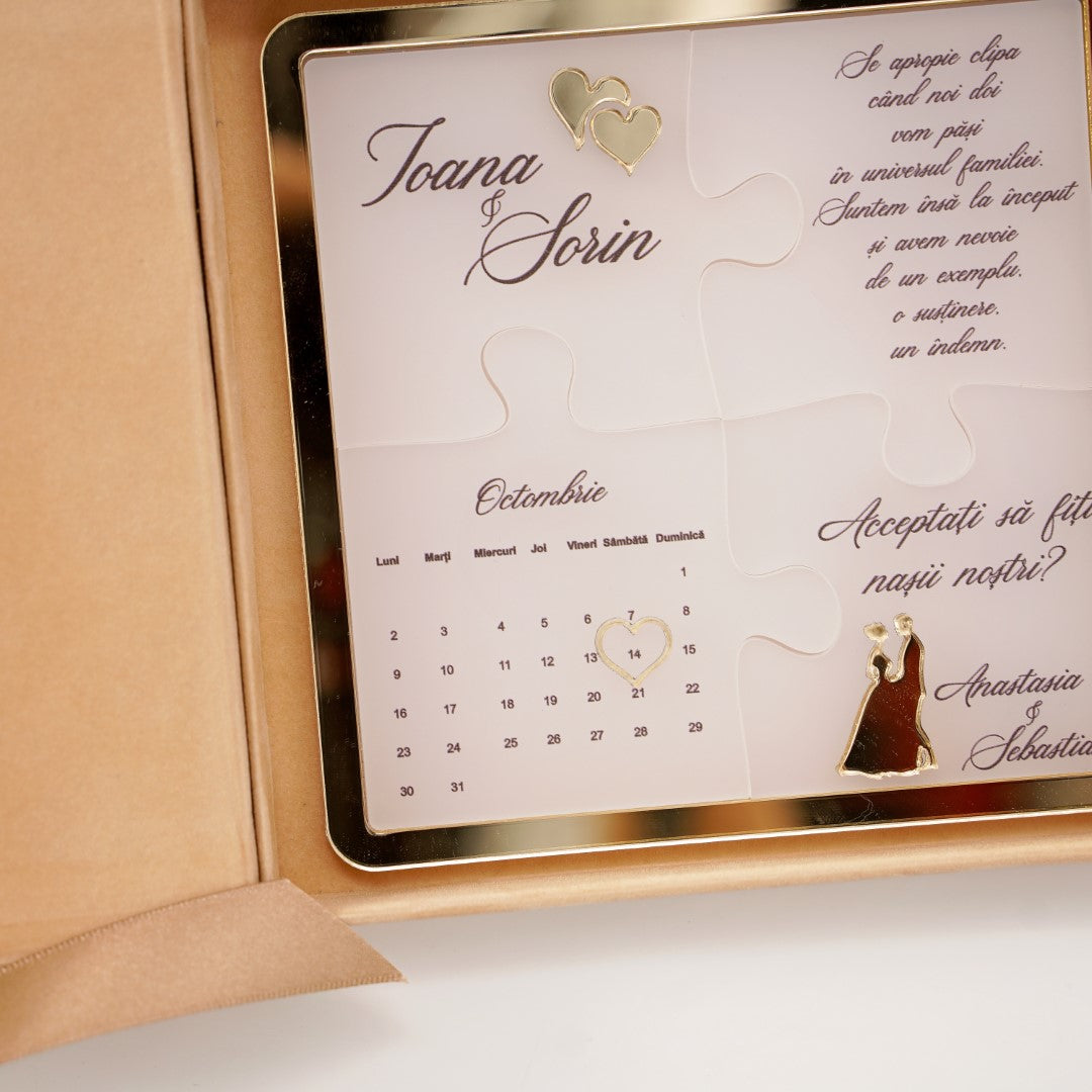 Invitații nuntă puzzle personalizate pentru părinți și invitați speciali – Diandra Events.