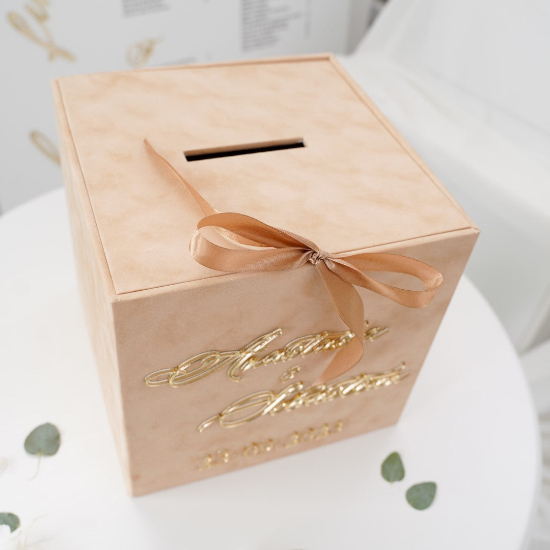 Cutie dar nuntă personalizată din catifea, cutie decorativă elegantă pentru colectarea darurilor invitaților