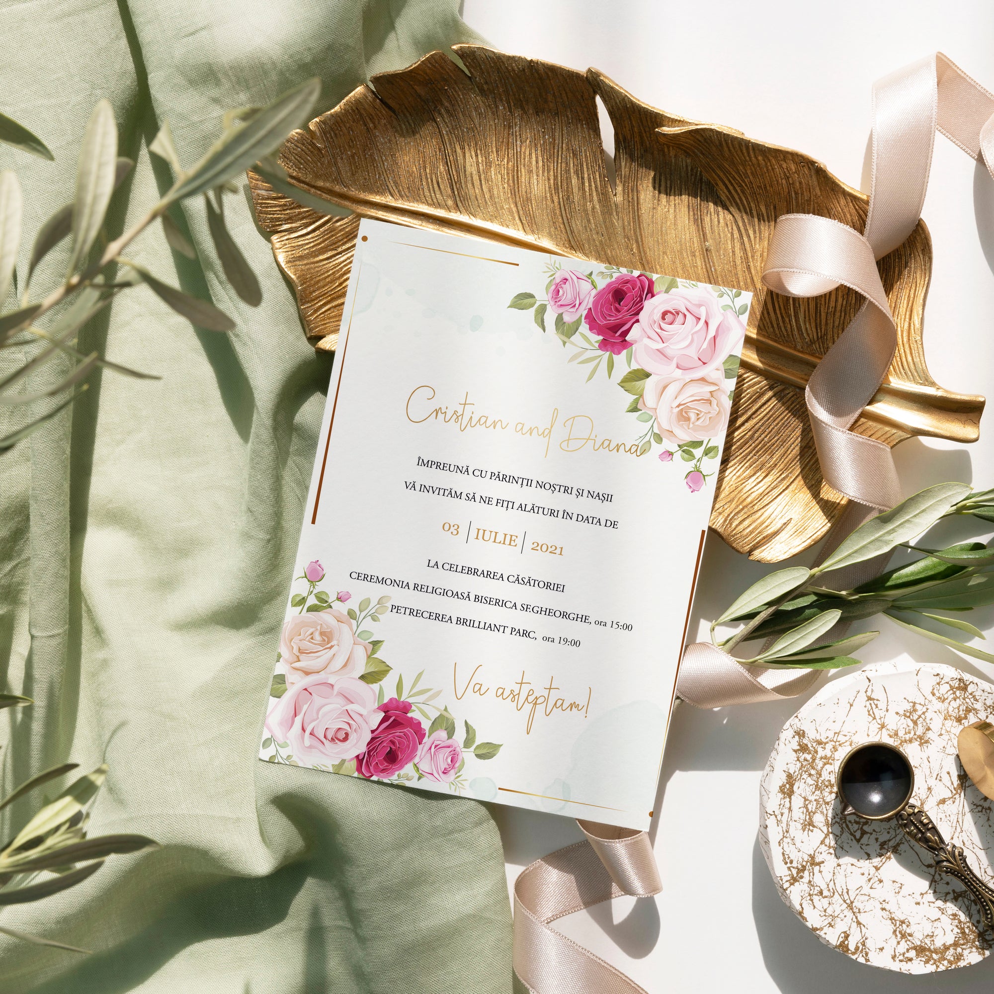 Peony wedding invitation