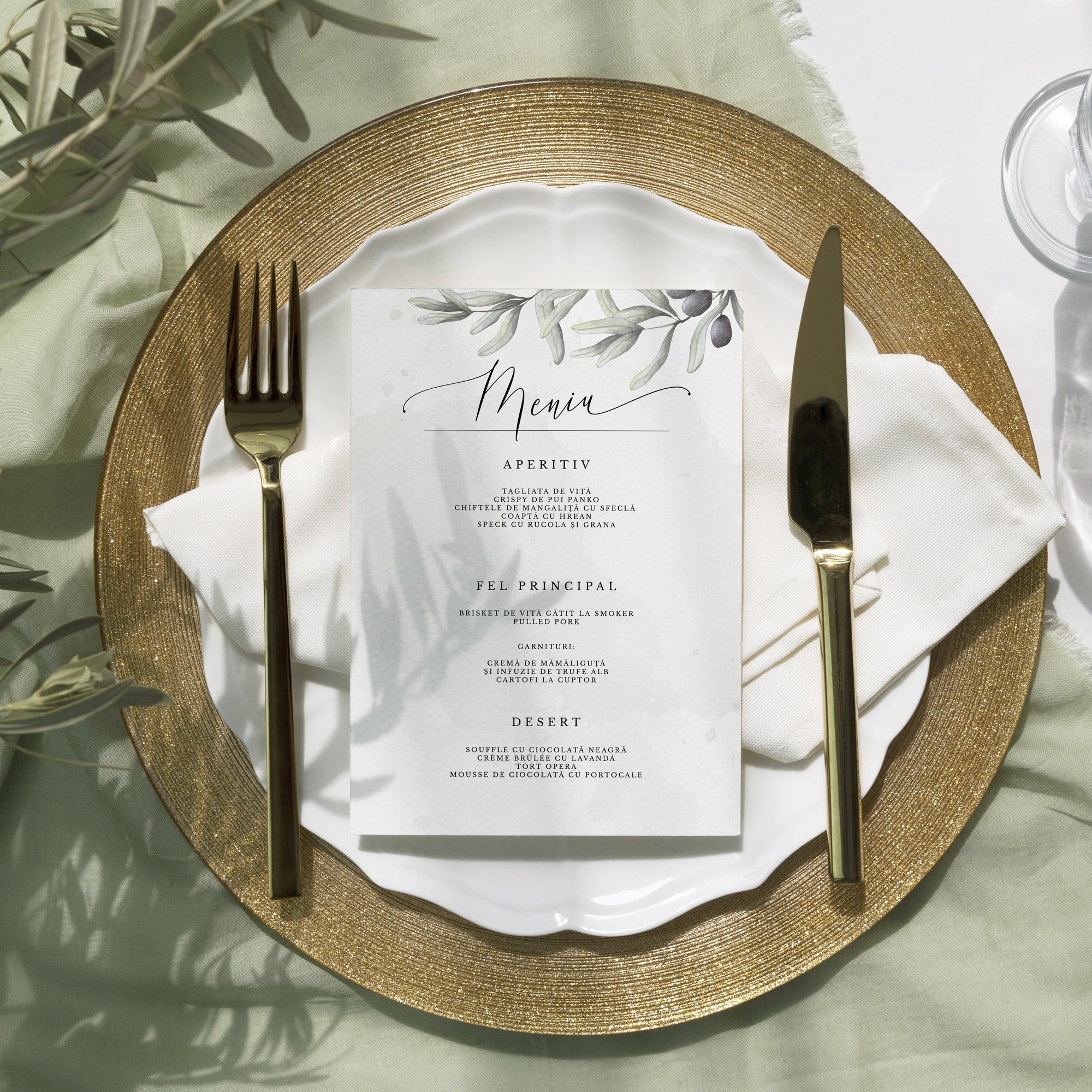 Meniu carton premium individual pentru nuntă rustică – Diandra Events.