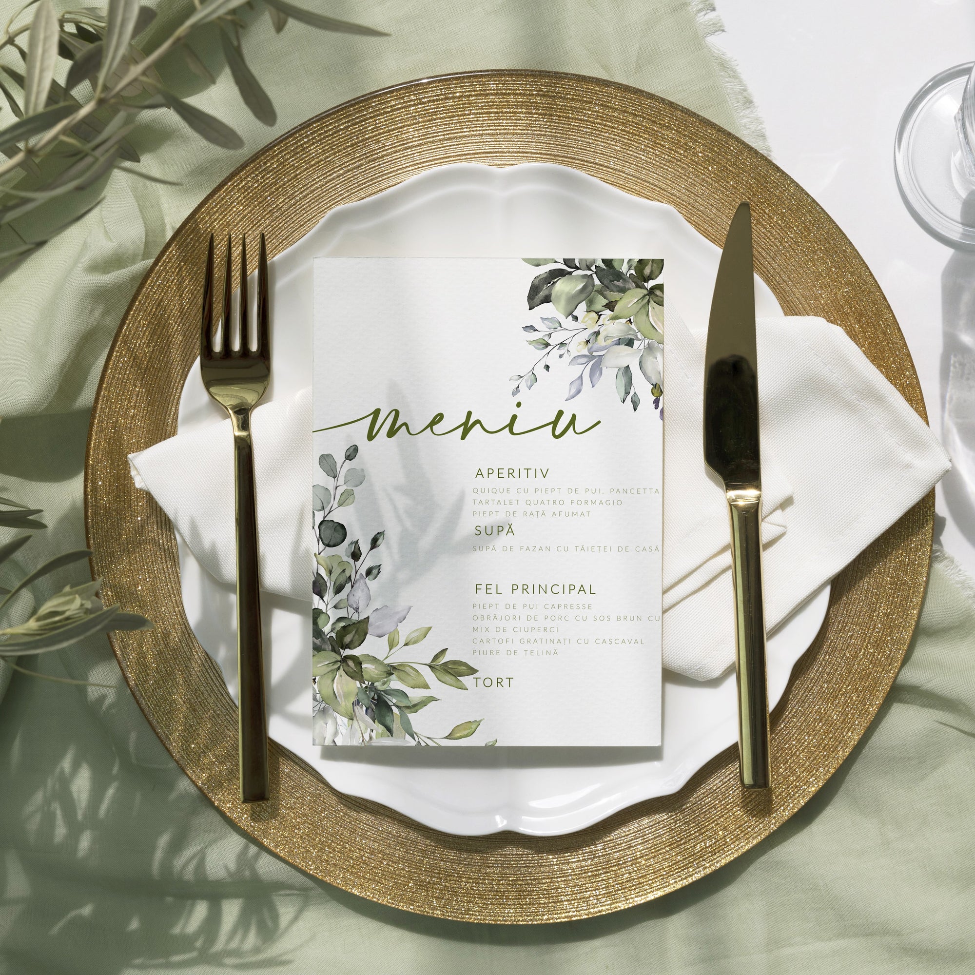 Meniu carton premium individual pentru decor masă elegant.