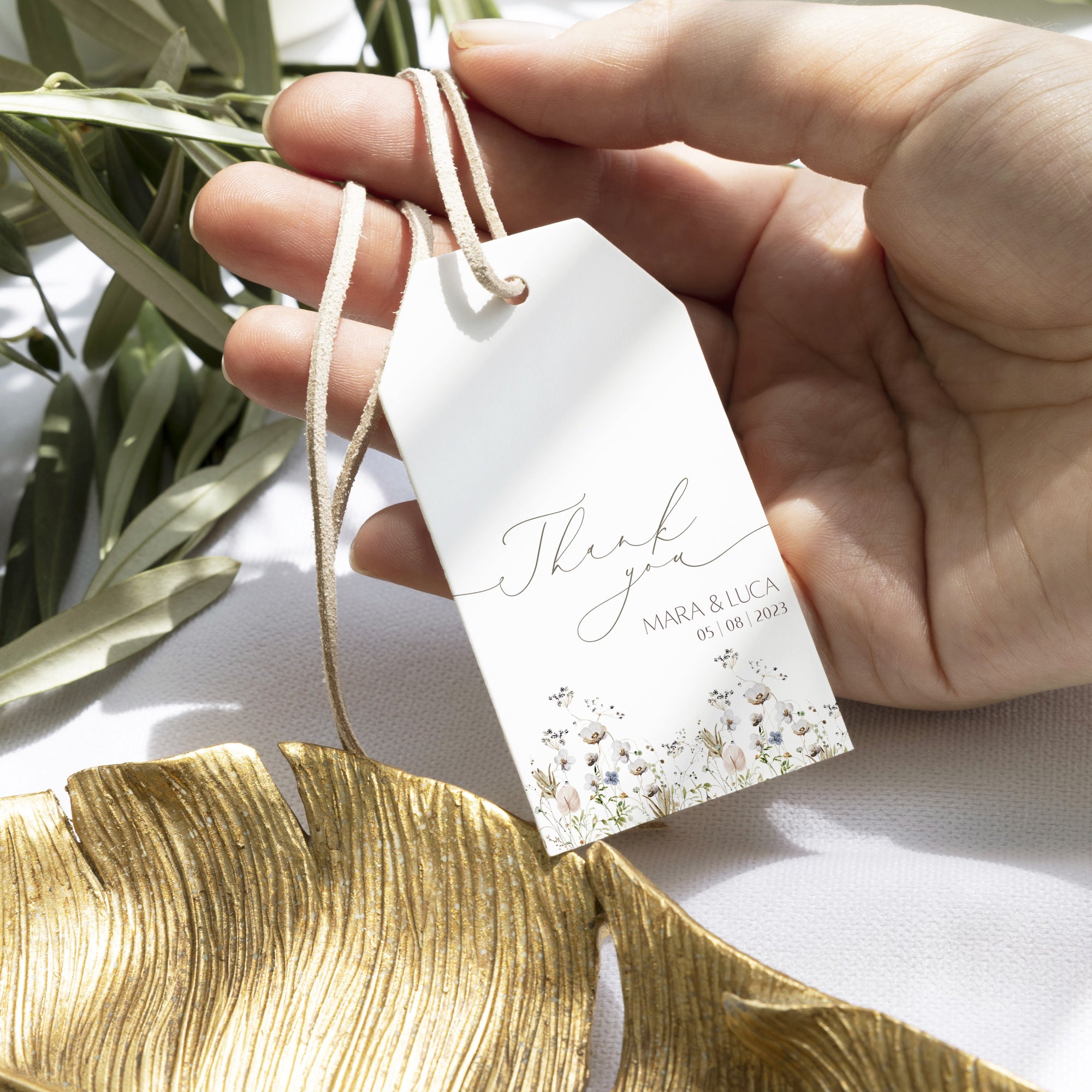 Etichetă mărturii florală elegantă pentru nuntă premium – Diandra Events