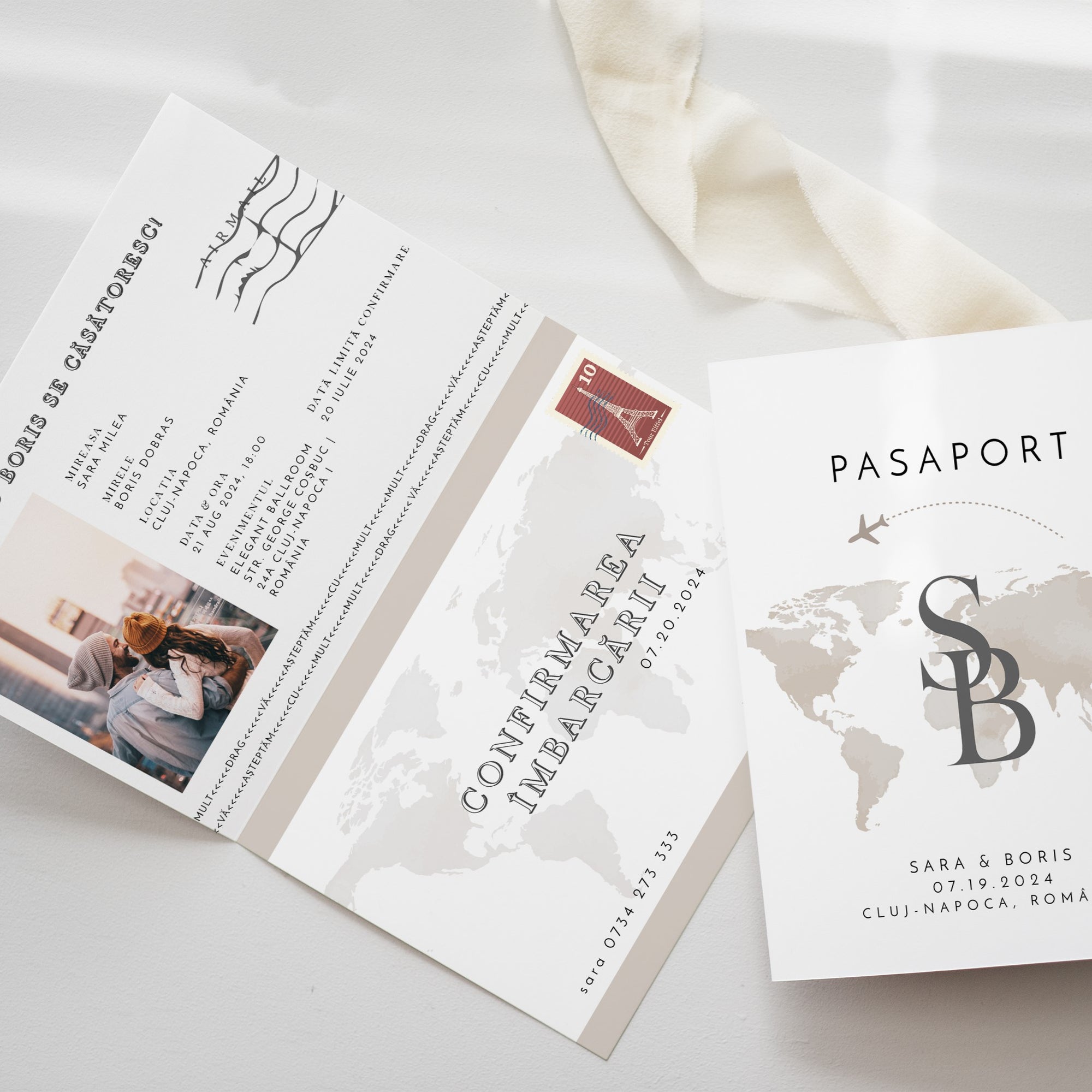 Wedding invitation Passport Beige