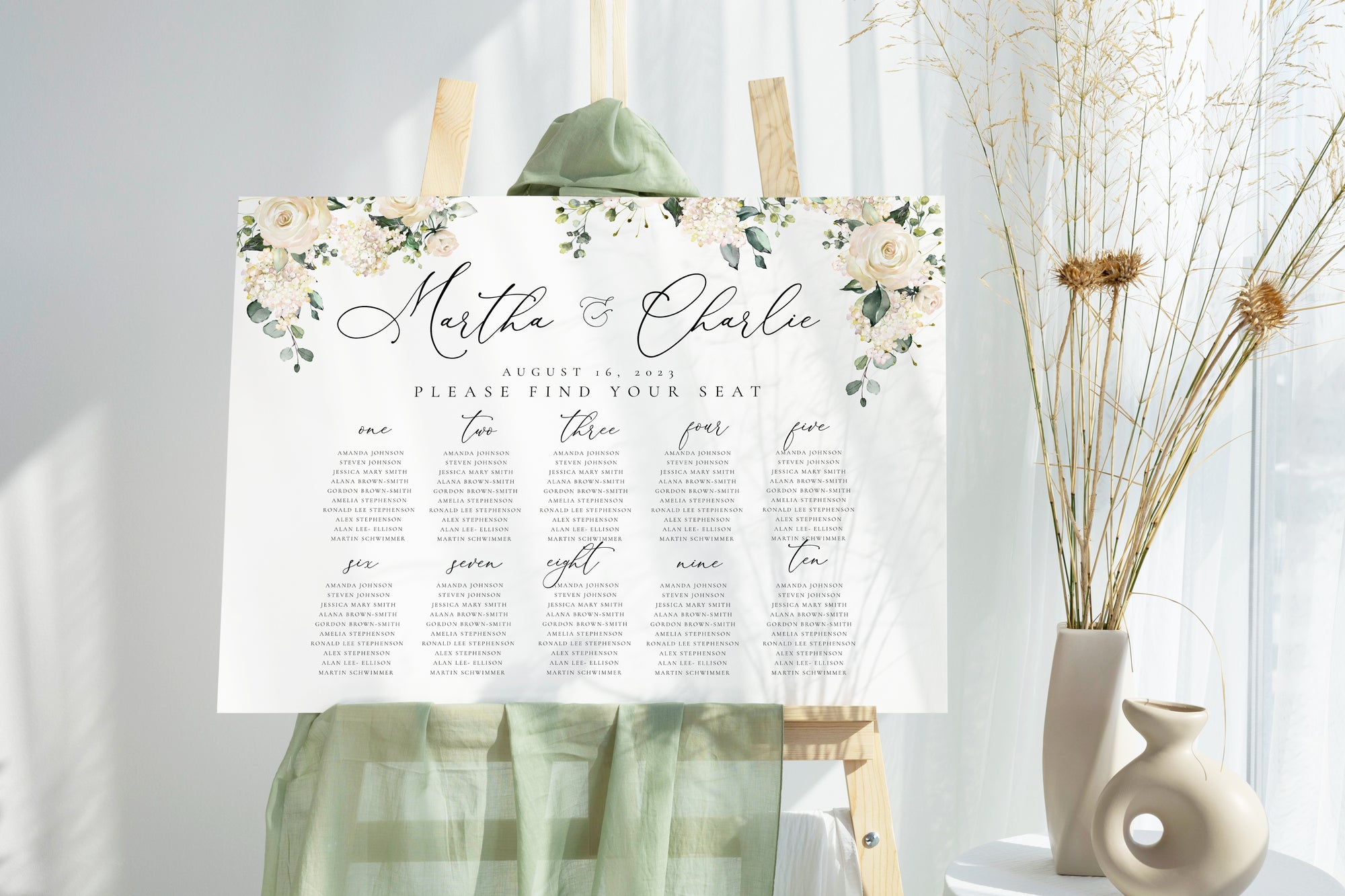 Panou de așezare mese PVC alb cu model floral predefinit, Diandra Events