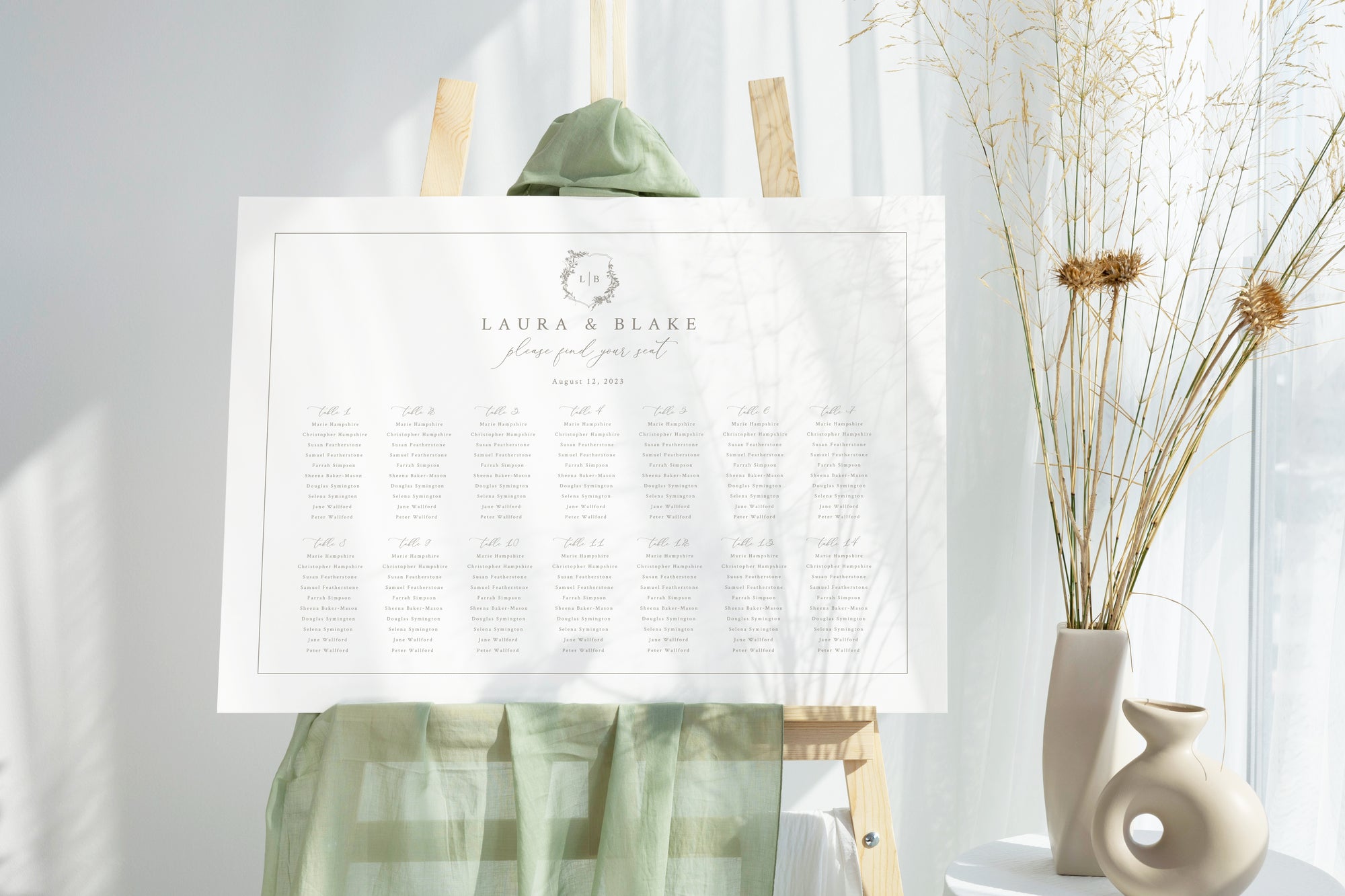 Plan așezare mese din acril cu design floral gata realizat, Diandra Events