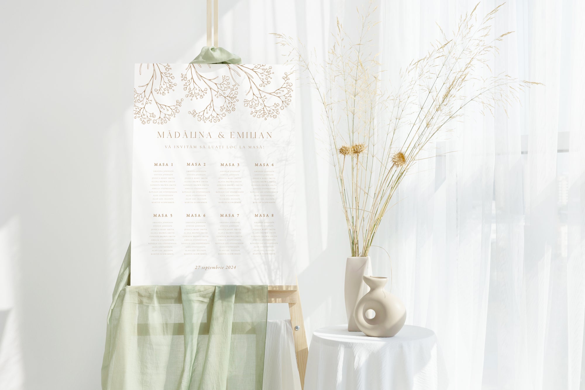 Plan acrilic cu listă mese și fundal floral predefinit, Diandra Events