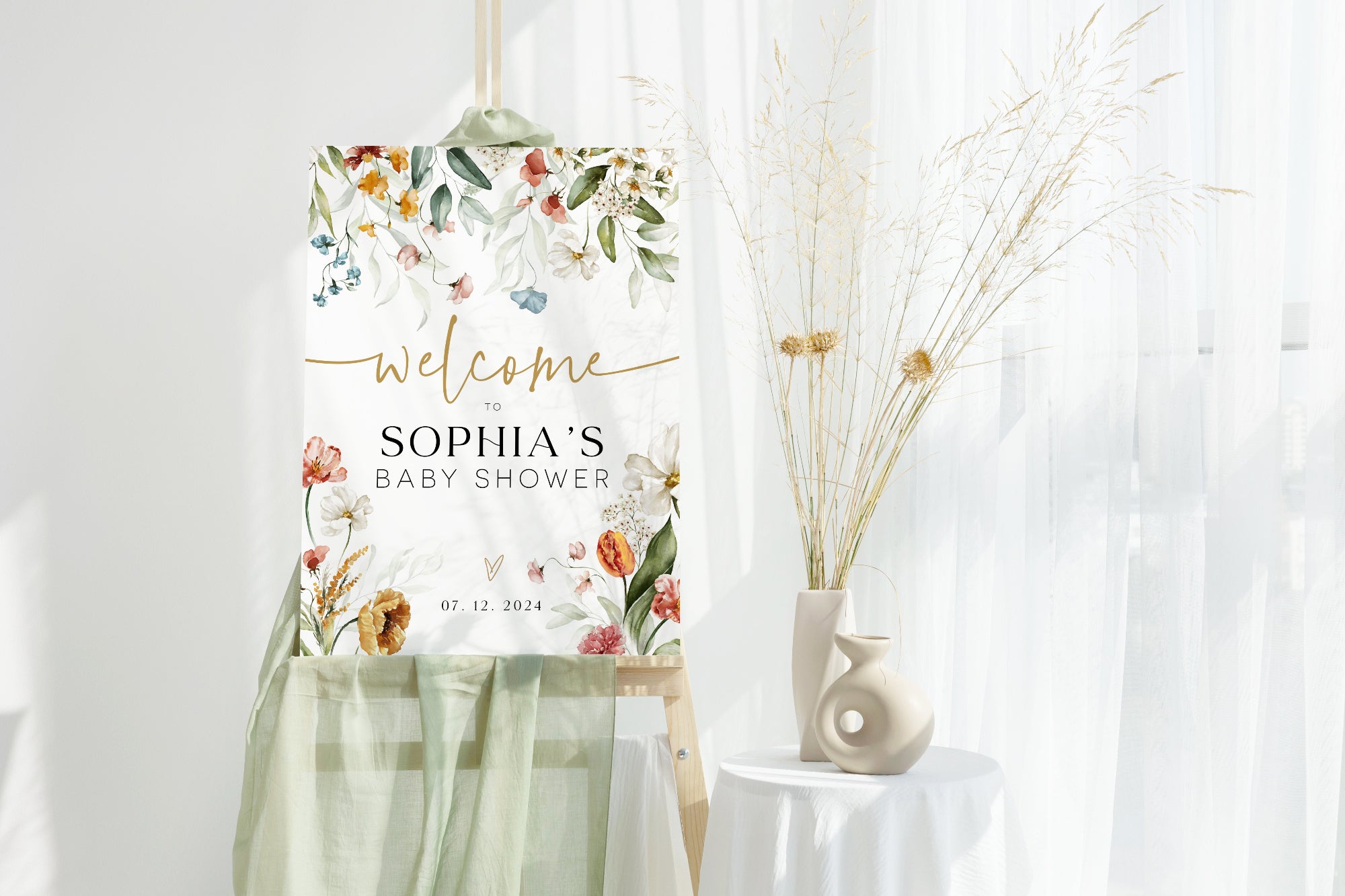 Tabloul Bine ați venit la nuntă cu flori pe fundal alb Diandra Events