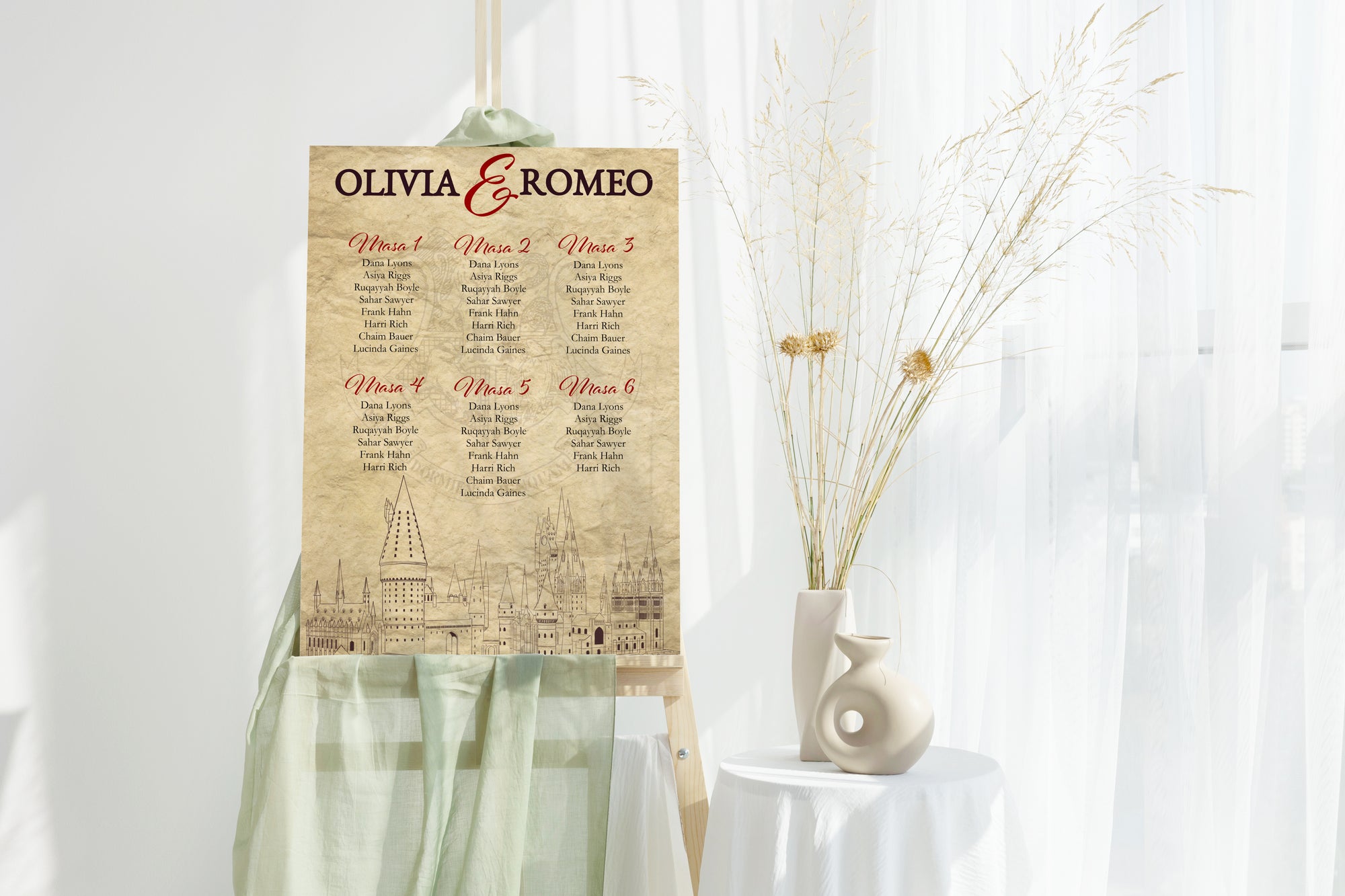 Panou PVC așezare mese cu design floral premium predefinit, Diandra Events