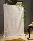 Panou din pânză personalizat cu lista de așezare a meselor pentru nuntă, design modern, Diandra Events