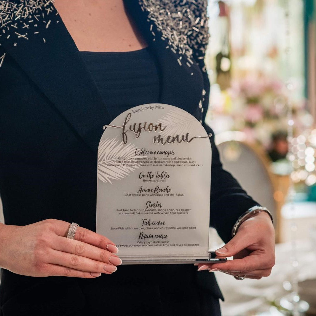 Meniu nuntă acrilic premium, accesoriu de lux pentru decor